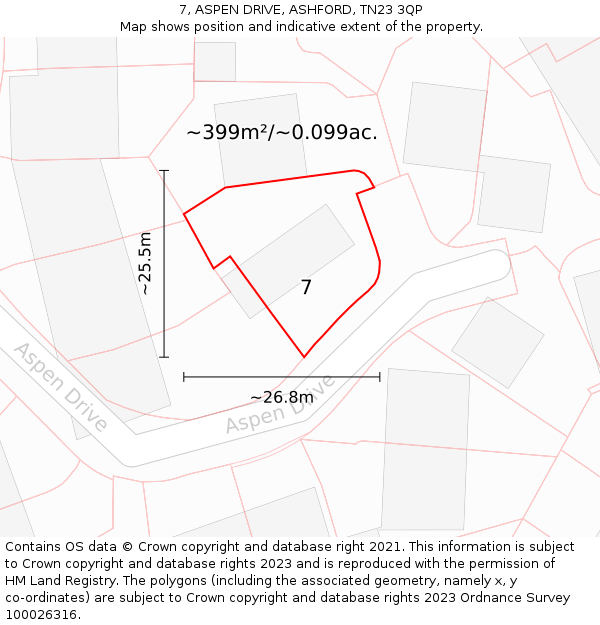 7, ASPEN DRIVE, ASHFORD, TN23 3QP: Plot and title map