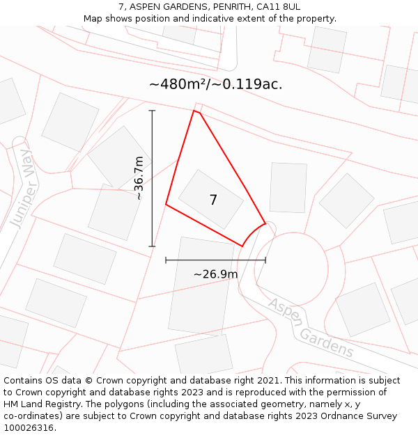 7, ASPEN GARDENS, PENRITH, CA11 8UL: Plot and title map