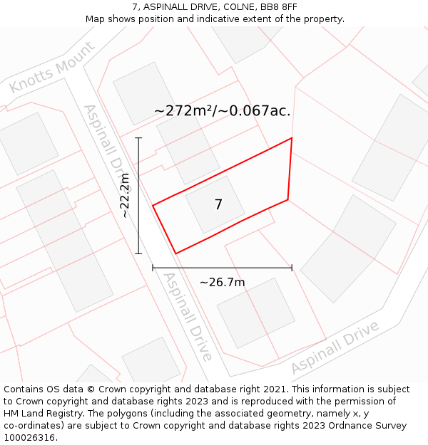 7, ASPINALL DRIVE, COLNE, BB8 8FF: Plot and title map