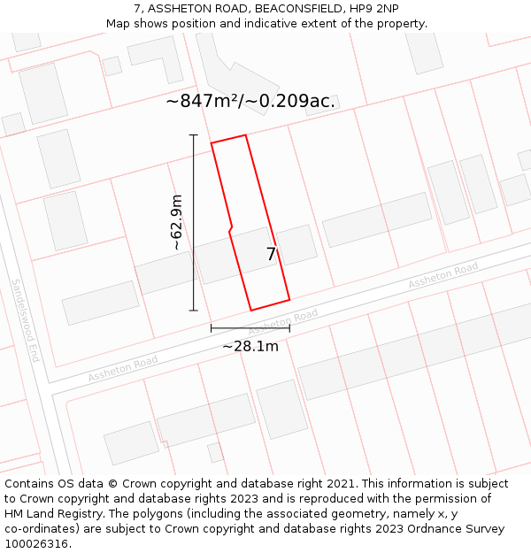 7, ASSHETON ROAD, BEACONSFIELD, HP9 2NP: Plot and title map