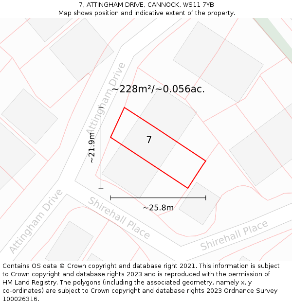 7, ATTINGHAM DRIVE, CANNOCK, WS11 7YB: Plot and title map