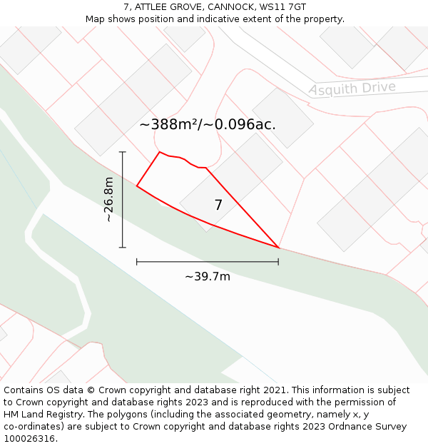 7, ATTLEE GROVE, CANNOCK, WS11 7GT: Plot and title map