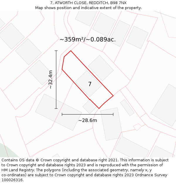 7, ATWORTH CLOSE, REDDITCH, B98 7NX: Plot and title map