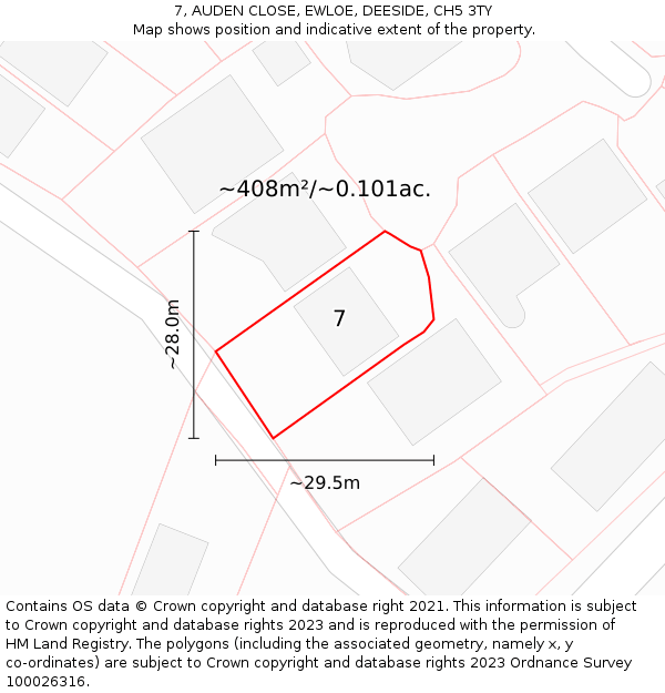 7, AUDEN CLOSE, EWLOE, DEESIDE, CH5 3TY: Plot and title map