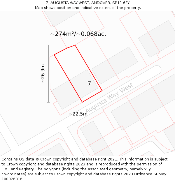 7, AUGUSTA WAY WEST, ANDOVER, SP11 6FY: Plot and title map