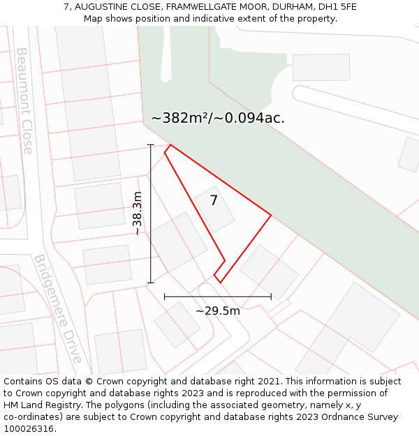 7, AUGUSTINE CLOSE, FRAMWELLGATE MOOR, DURHAM, DH1 5FE: Plot and title map