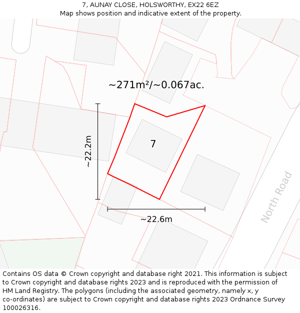 7, AUNAY CLOSE, HOLSWORTHY, EX22 6EZ: Plot and title map