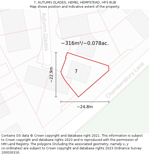 7, AUTUMN GLADES, HEMEL HEMPSTEAD, HP3 8UB: Plot and title map