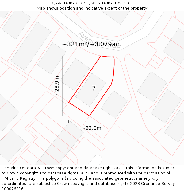 7, AVEBURY CLOSE, WESTBURY, BA13 3TE: Plot and title map