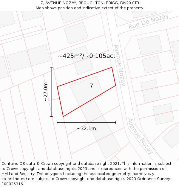 7, AVENUE NOZAY, BROUGHTON, BRIGG, DN20 0TR: Plot and title map