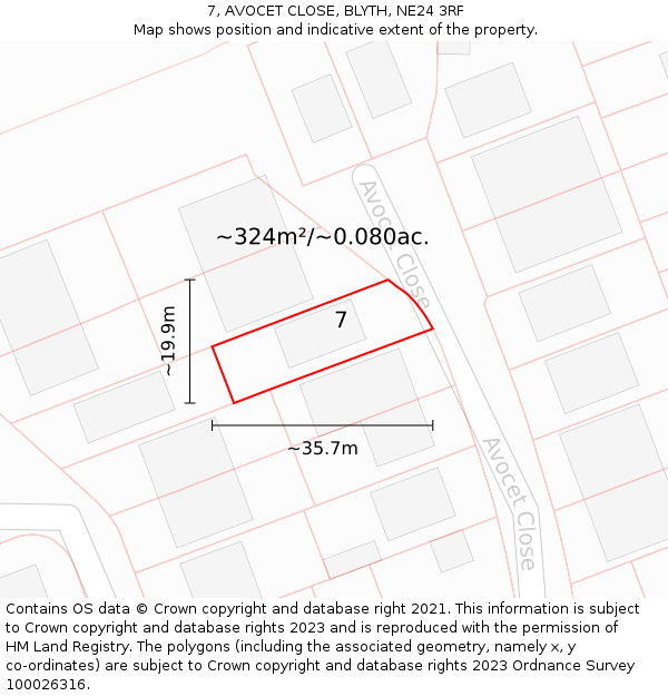 7, AVOCET CLOSE, BLYTH, NE24 3RF: Plot and title map