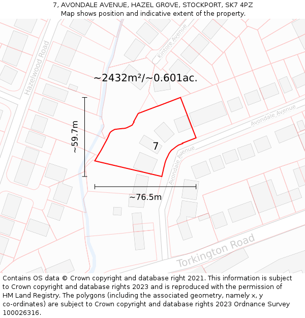 7, AVONDALE AVENUE, HAZEL GROVE, STOCKPORT, SK7 4PZ: Plot and title map