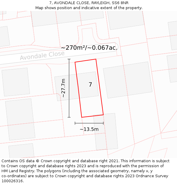 7, AVONDALE CLOSE, RAYLEIGH, SS6 8NR: Plot and title map