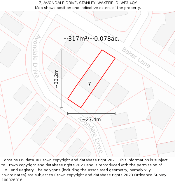 7, AVONDALE DRIVE, STANLEY, WAKEFIELD, WF3 4QY: Plot and title map