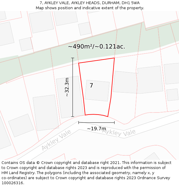 7, AYKLEY VALE, AYKLEY HEADS, DURHAM, DH1 5WA: Plot and title map