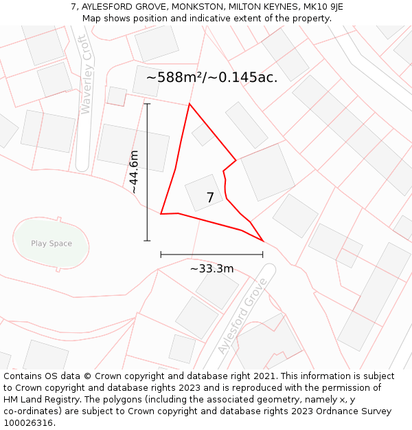 7, AYLESFORD GROVE, MONKSTON, MILTON KEYNES, MK10 9JE: Plot and title map