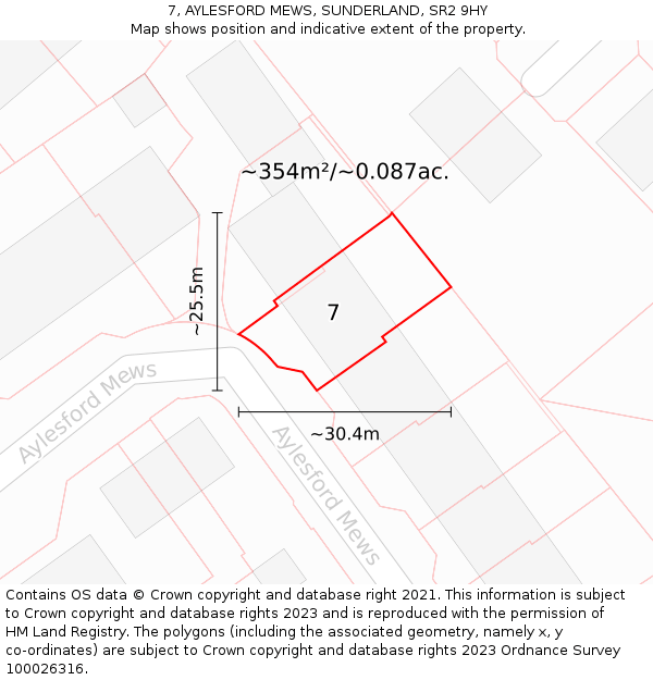 7, AYLESFORD MEWS, SUNDERLAND, SR2 9HY: Plot and title map