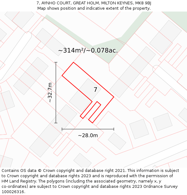 7, AYNHO COURT, GREAT HOLM, MILTON KEYNES, MK8 9BJ: Plot and title map