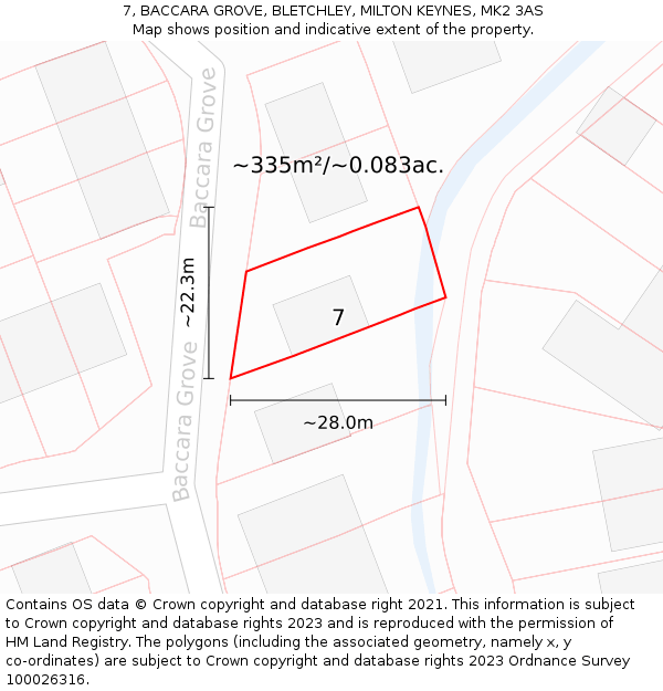 7, BACCARA GROVE, BLETCHLEY, MILTON KEYNES, MK2 3AS: Plot and title map