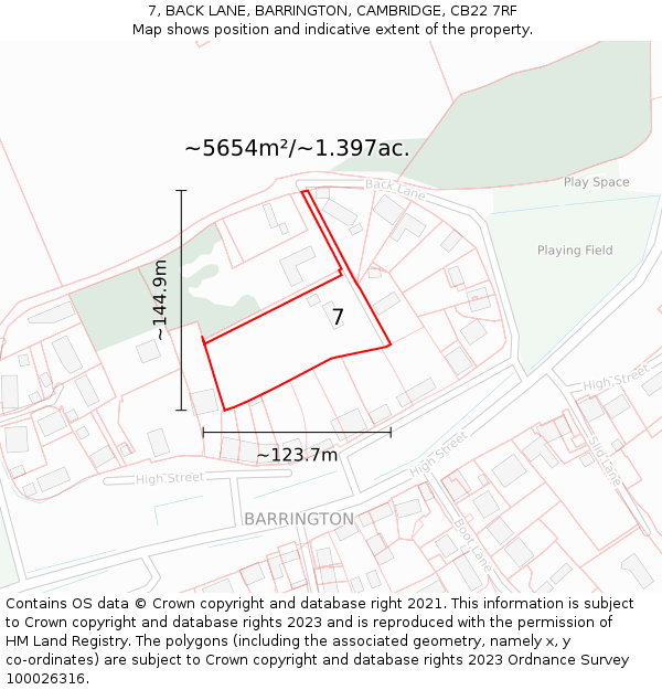 7, BACK LANE, BARRINGTON, CAMBRIDGE, CB22 7RF: Plot and title map