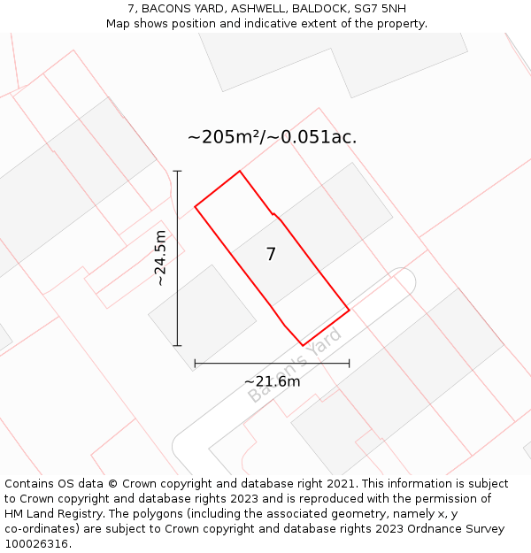 7, BACONS YARD, ASHWELL, BALDOCK, SG7 5NH: Plot and title map