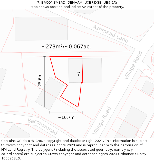 7, BACONSMEAD, DENHAM, UXBRIDGE, UB9 5AY: Plot and title map