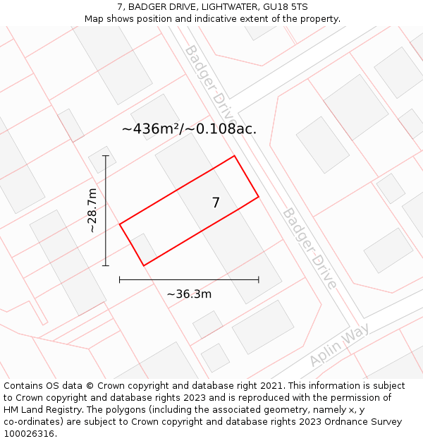 7, BADGER DRIVE, LIGHTWATER, GU18 5TS: Plot and title map