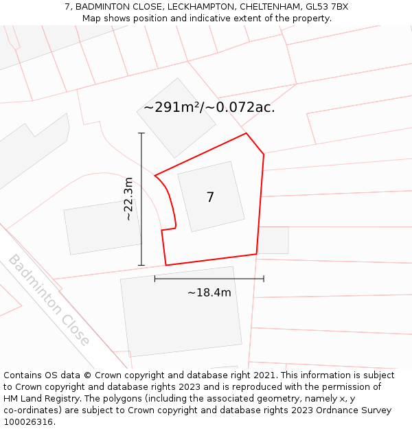 7, BADMINTON CLOSE, LECKHAMPTON, CHELTENHAM, GL53 7BX: Plot and title map