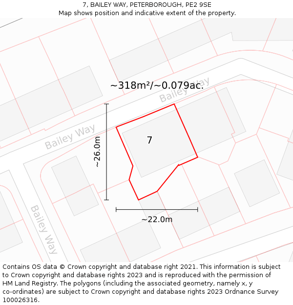 7, BAILEY WAY, PETERBOROUGH, PE2 9SE: Plot and title map