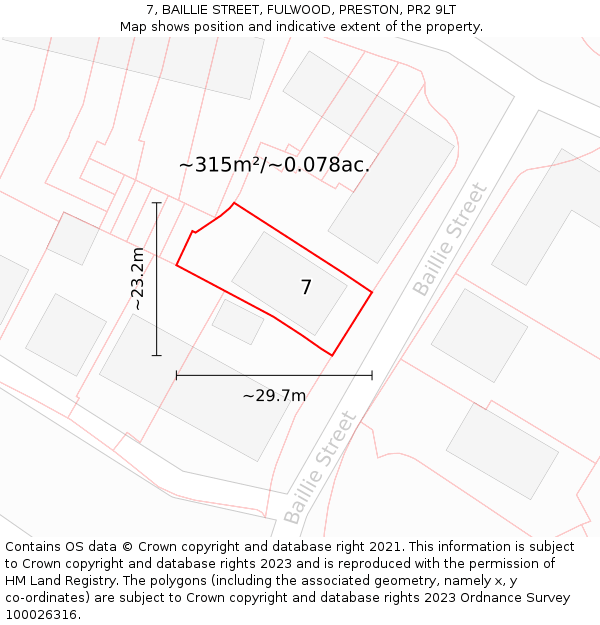 7, BAILLIE STREET, FULWOOD, PRESTON, PR2 9LT: Plot and title map