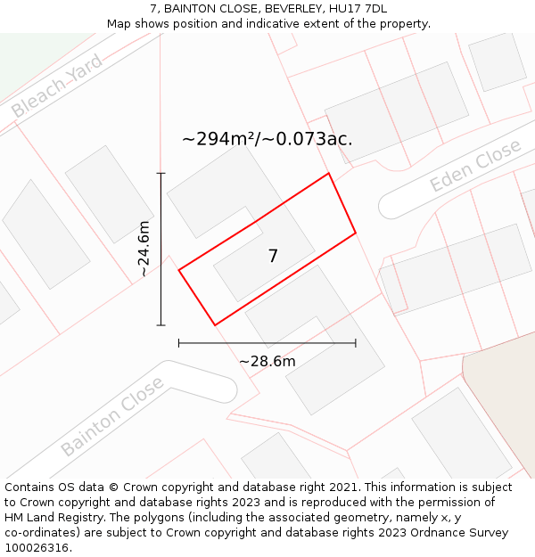 7, BAINTON CLOSE, BEVERLEY, HU17 7DL: Plot and title map