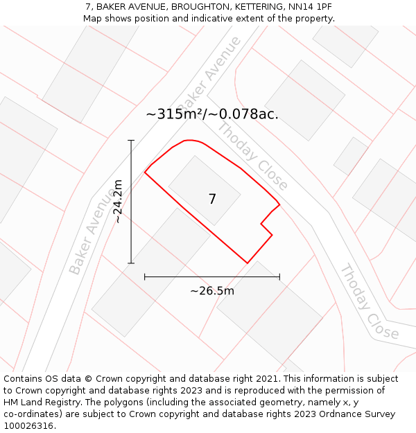 7, BAKER AVENUE, BROUGHTON, KETTERING, NN14 1PF: Plot and title map