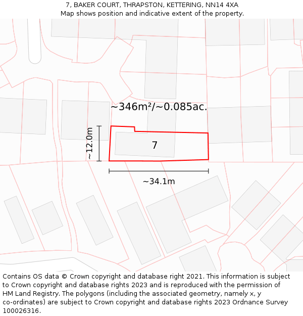 7, BAKER COURT, THRAPSTON, KETTERING, NN14 4XA: Plot and title map