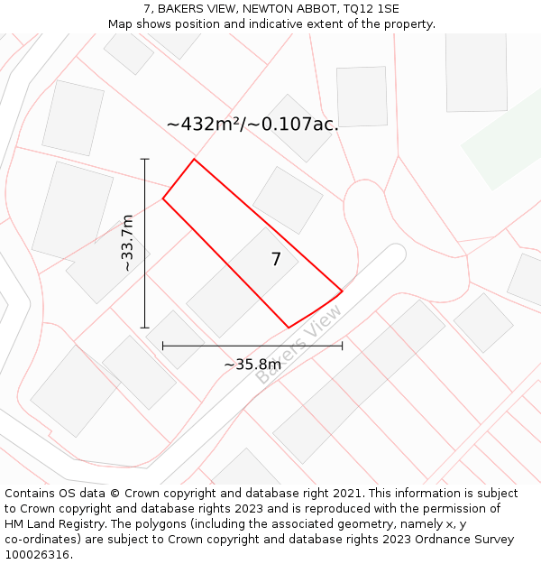 7, BAKERS VIEW, NEWTON ABBOT, TQ12 1SE: Plot and title map