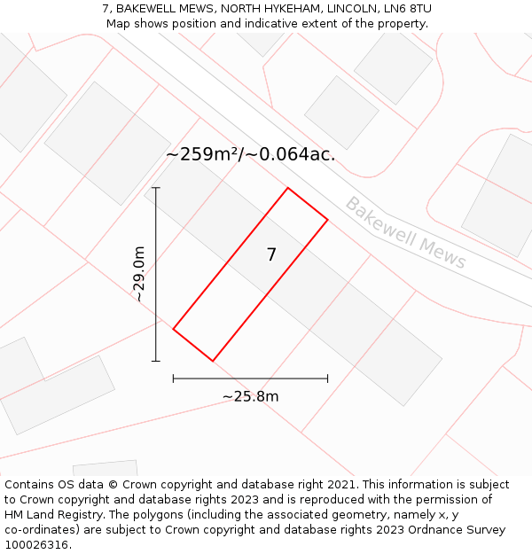 7, BAKEWELL MEWS, NORTH HYKEHAM, LINCOLN, LN6 8TU: Plot and title map