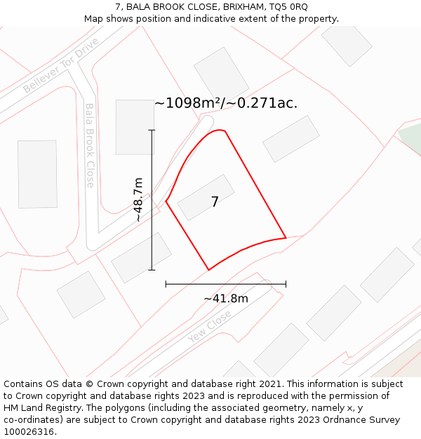 7, BALA BROOK CLOSE, BRIXHAM, TQ5 0RQ: Plot and title map