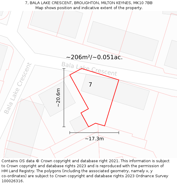 7, BALA LAKE CRESCENT, BROUGHTON, MILTON KEYNES, MK10 7BB: Plot and title map