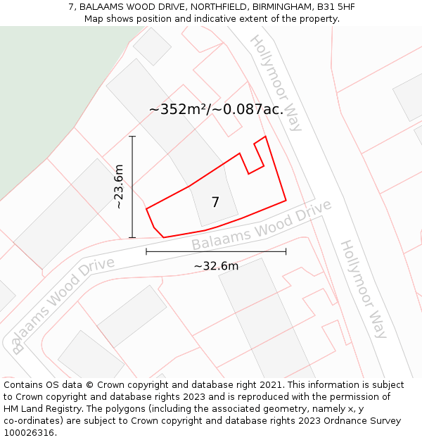 7, BALAAMS WOOD DRIVE, NORTHFIELD, BIRMINGHAM, B31 5HF: Plot and title map