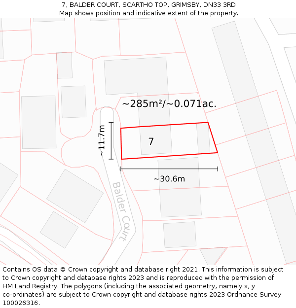 7, BALDER COURT, SCARTHO TOP, GRIMSBY, DN33 3RD: Plot and title map