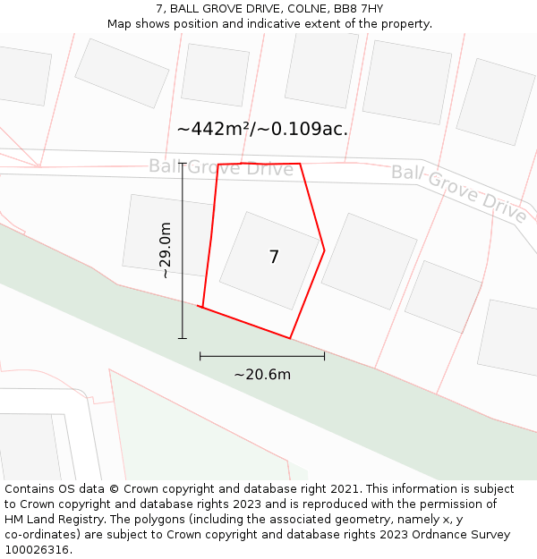 7, BALL GROVE DRIVE, COLNE, BB8 7HY: Plot and title map