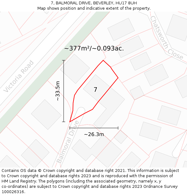 7, BALMORAL DRIVE, BEVERLEY, HU17 8UH: Plot and title map