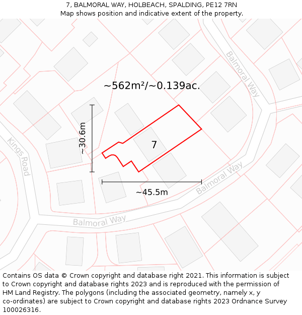 7, BALMORAL WAY, HOLBEACH, SPALDING, PE12 7RN: Plot and title map