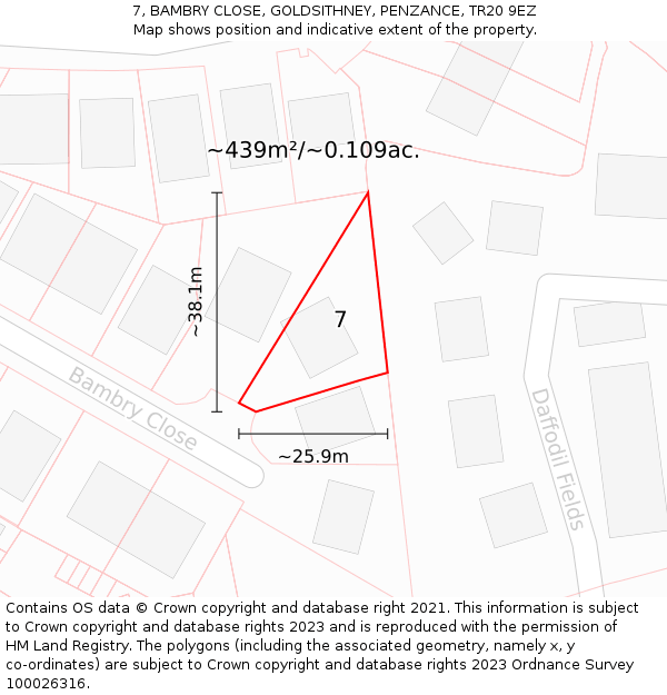 7, BAMBRY CLOSE, GOLDSITHNEY, PENZANCE, TR20 9EZ: Plot and title map