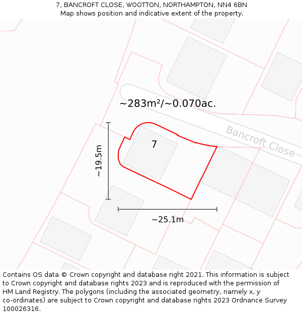 7, BANCROFT CLOSE, WOOTTON, NORTHAMPTON, NN4 6BN: Plot and title map