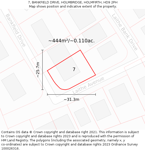 7, BANKFIELD DRIVE, HOLMBRIDGE, HOLMFIRTH, HD9 2PH: Plot and title map