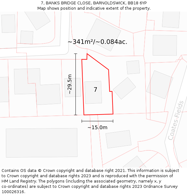 7, BANKS BRIDGE CLOSE, BARNOLDSWICK, BB18 6YP: Plot and title map