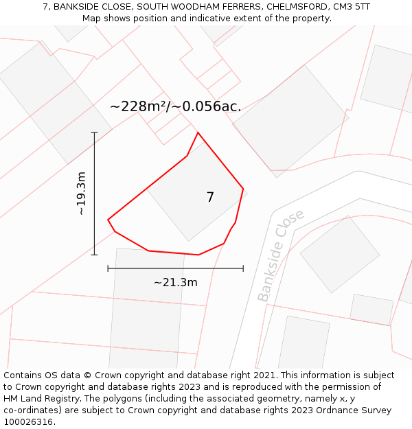 7, BANKSIDE CLOSE, SOUTH WOODHAM FERRERS, CHELMSFORD, CM3 5TT: Plot and title map