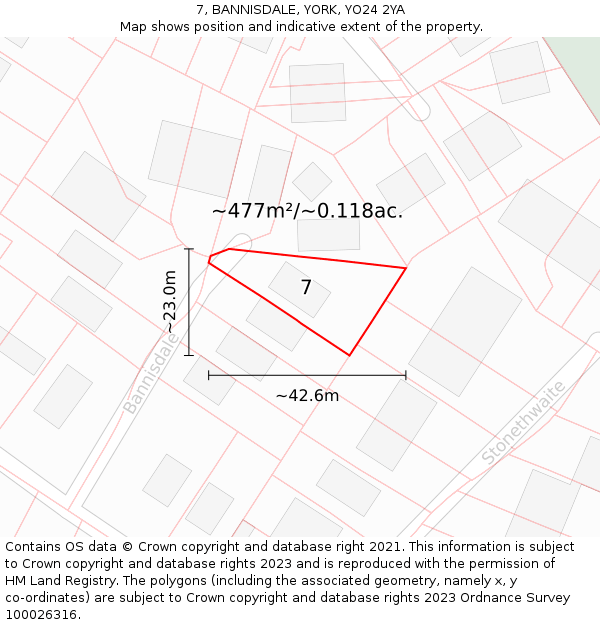 7, BANNISDALE, YORK, YO24 2YA: Plot and title map