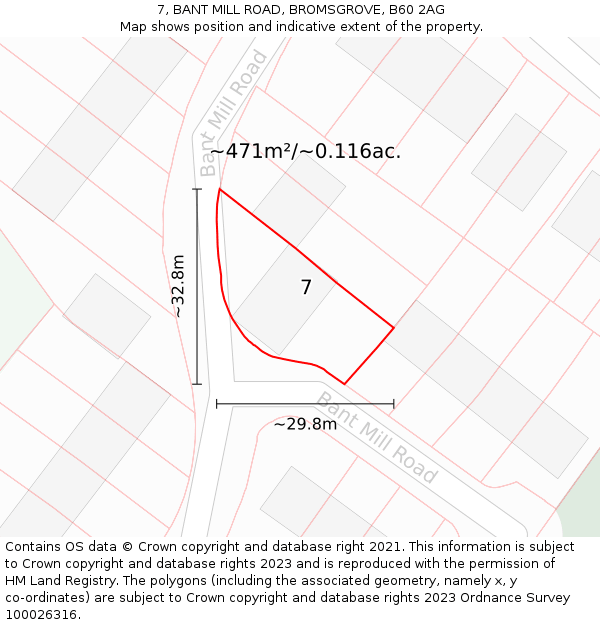 7, BANT MILL ROAD, BROMSGROVE, B60 2AG: Plot and title map