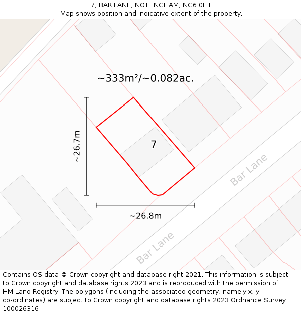 7, BAR LANE, NOTTINGHAM, NG6 0HT: Plot and title map